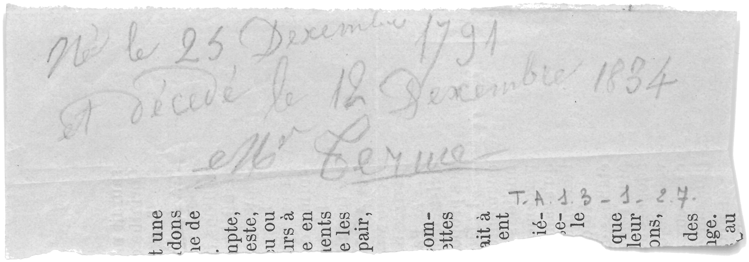Dates of Father Terme’s birth and death, as written by Mother Thérèse