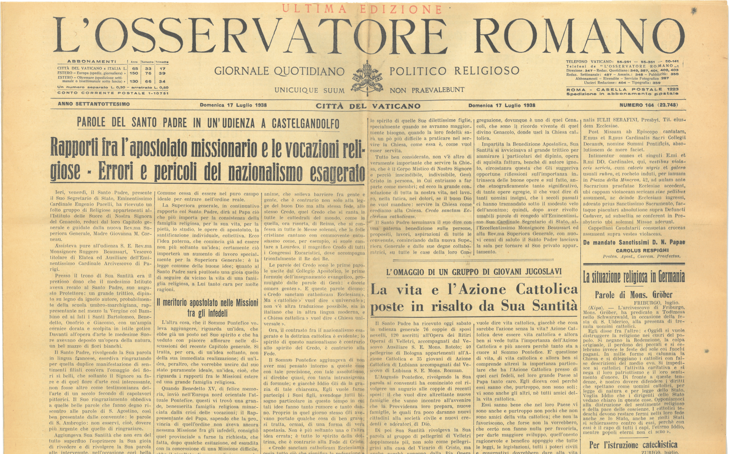 Un soutien à Pie XI dans sa dénonciation du racisme